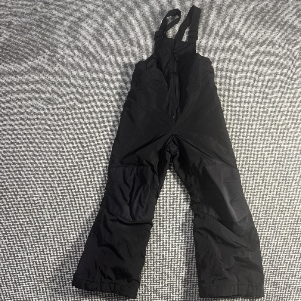 Lands End Kids Black Snow Bibs Insulated Winter Overalls Size 6 Reinforced Knee
